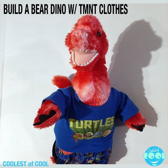 BUILD A BEAR 17" Plush Red Tie Dye DINOSAUR Stuffed Animal TMNT shirt and shorts - Picture 1 of 6
